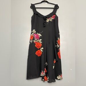 Della Spiga Floral Slip Dress 90s Y2K Asymmetrical Ruffle Black Pink Women’s 12